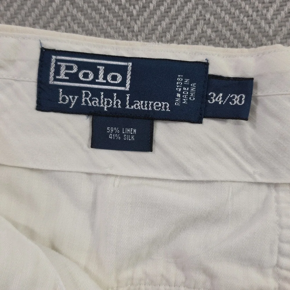 Polo Ralph Lauren Linen Silk Pants Mens 34x30 Off-White Summer Luxury Trousers